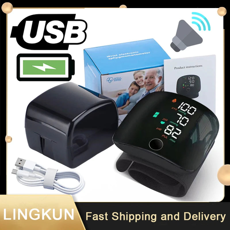 Button Mode LCD Screen Rechargeable Voice Wrist Blood Pressure Monitor