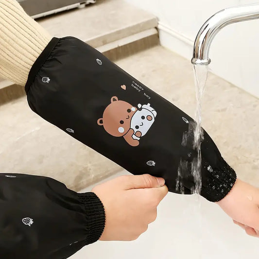 Cute Bear Print Long Sleeves Thin Loose Dirty Oil Protection Household Arm Sleeves