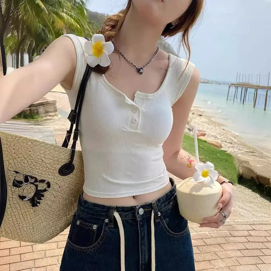 U-Neck Design Strap Vest with Chest Pad Inner