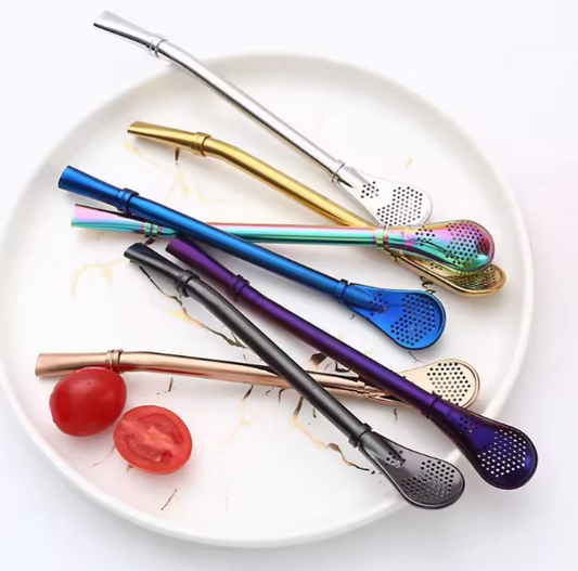 Straw Metal With Filter Spoon (PACK OF 2)