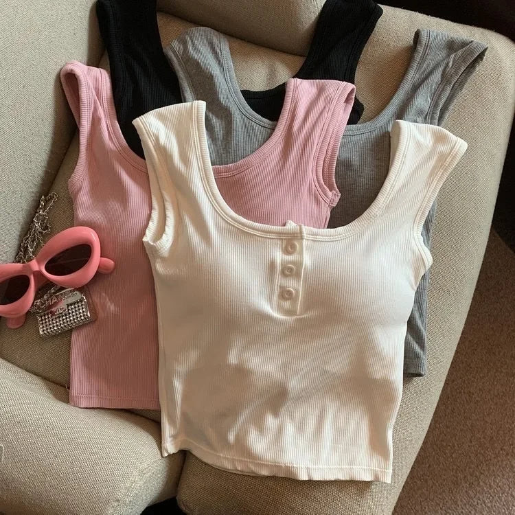 U-Neck Design Strap Vest with Chest Pad Inner