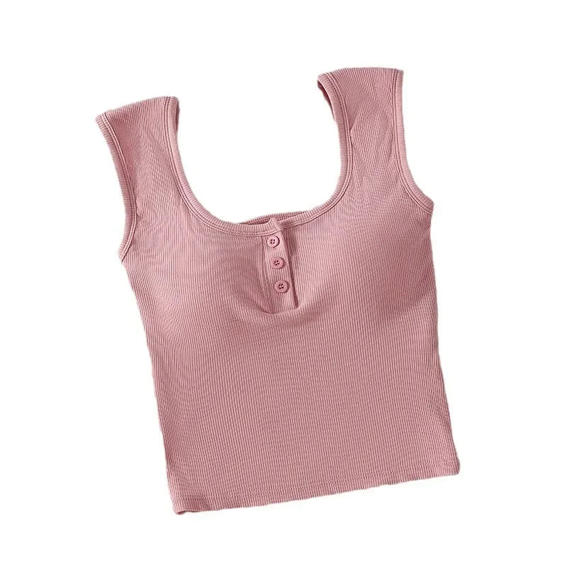 U-Neck Design Strap Vest with Chest Pad Inner