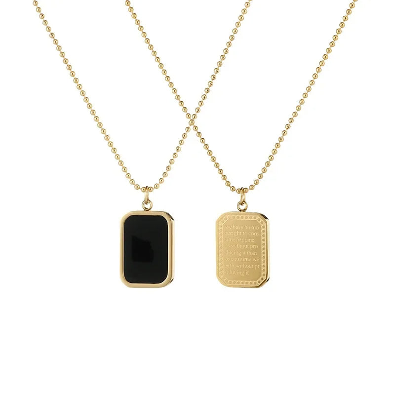 Unisex Stainless Steel Black Geometric Square Pendant