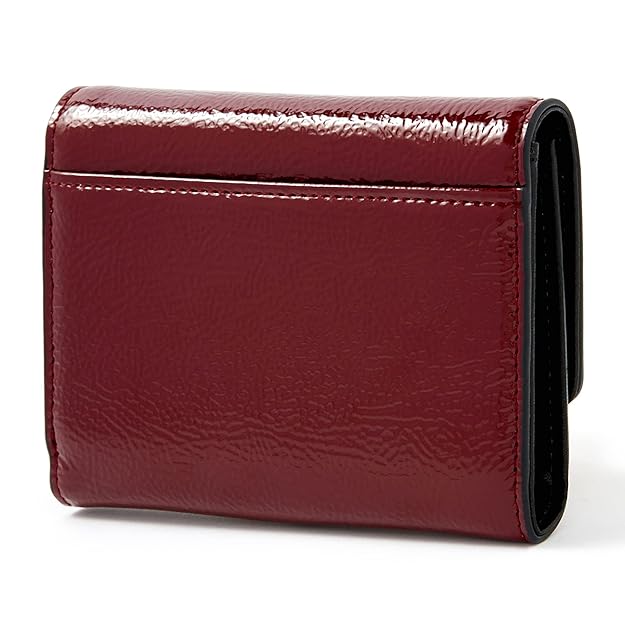 London Women's Faux Leather Burgundy Patent Lock Wallet Purse