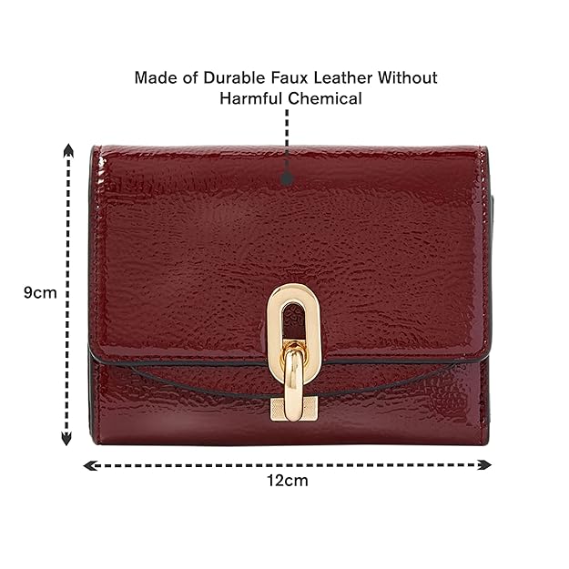 London Women's Faux Leather Burgundy Patent Lock Wallet Purse