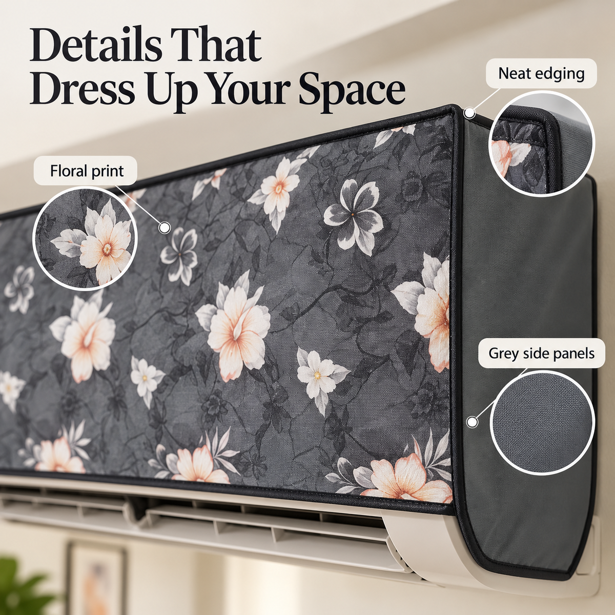 Floral Indoor & Grey Outdoor AC Cover Set