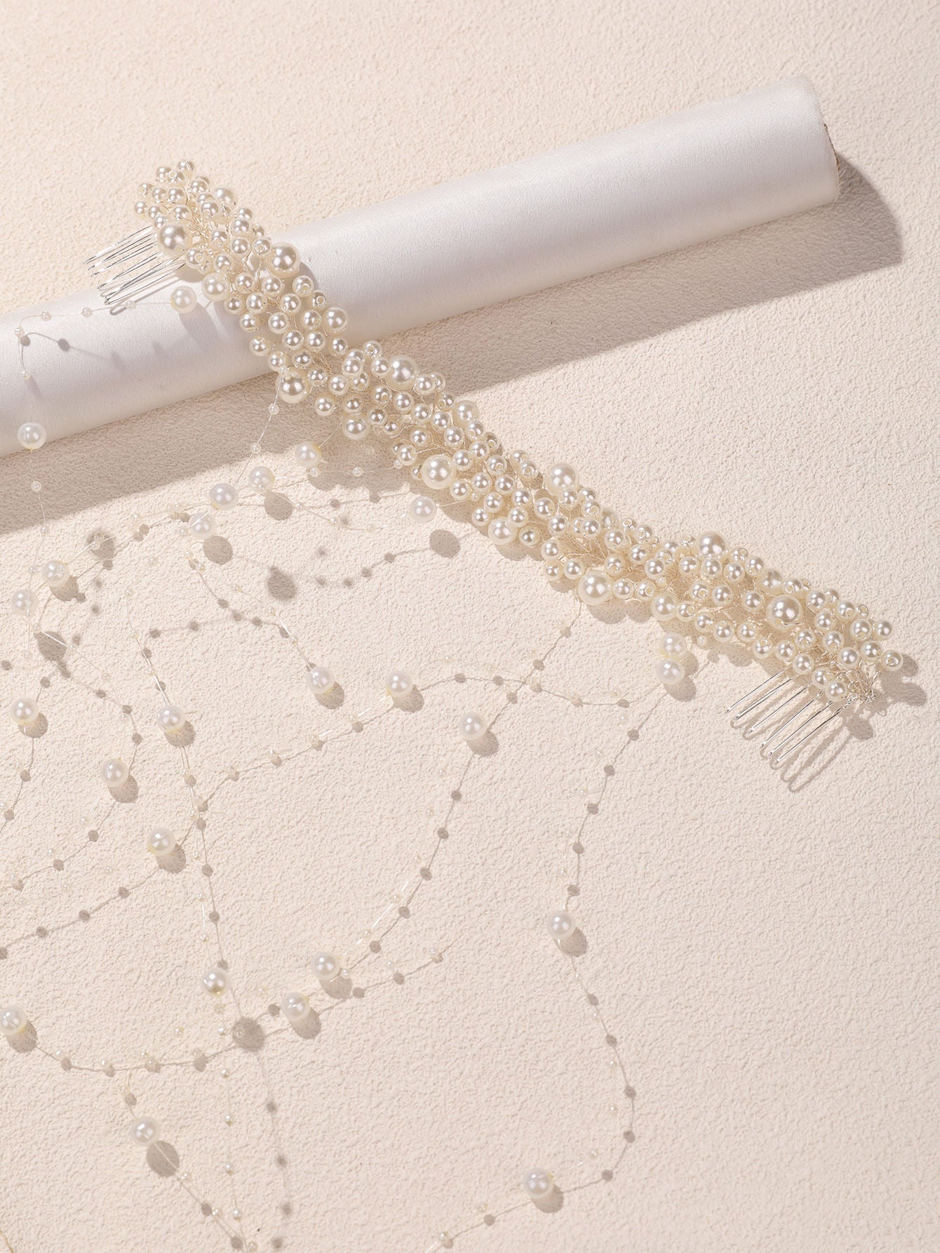 Bridal Pearl & Crystal Cascading Hairpiece