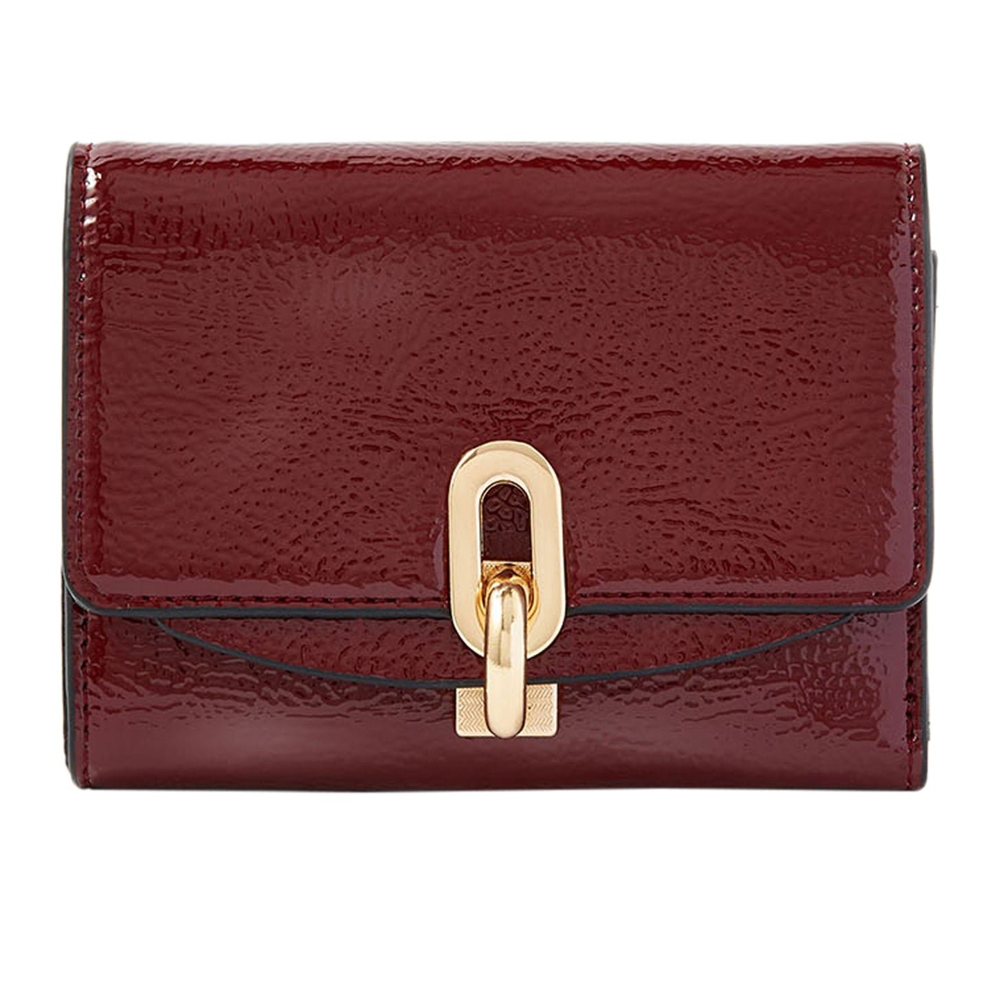 London Women's Faux Leather Burgundy Patent Lock Wallet Purse