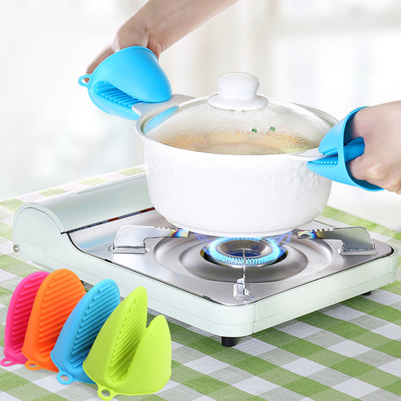 Pack of 2 Silicone Pot Holder For Finger Protection, Heat Resistant Grip