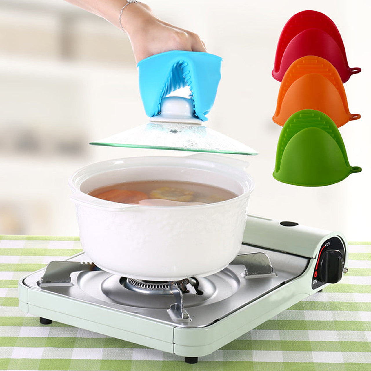 Pack of 2 Silicone Pot Holder For Finger Protection, Heat Resistant Grip