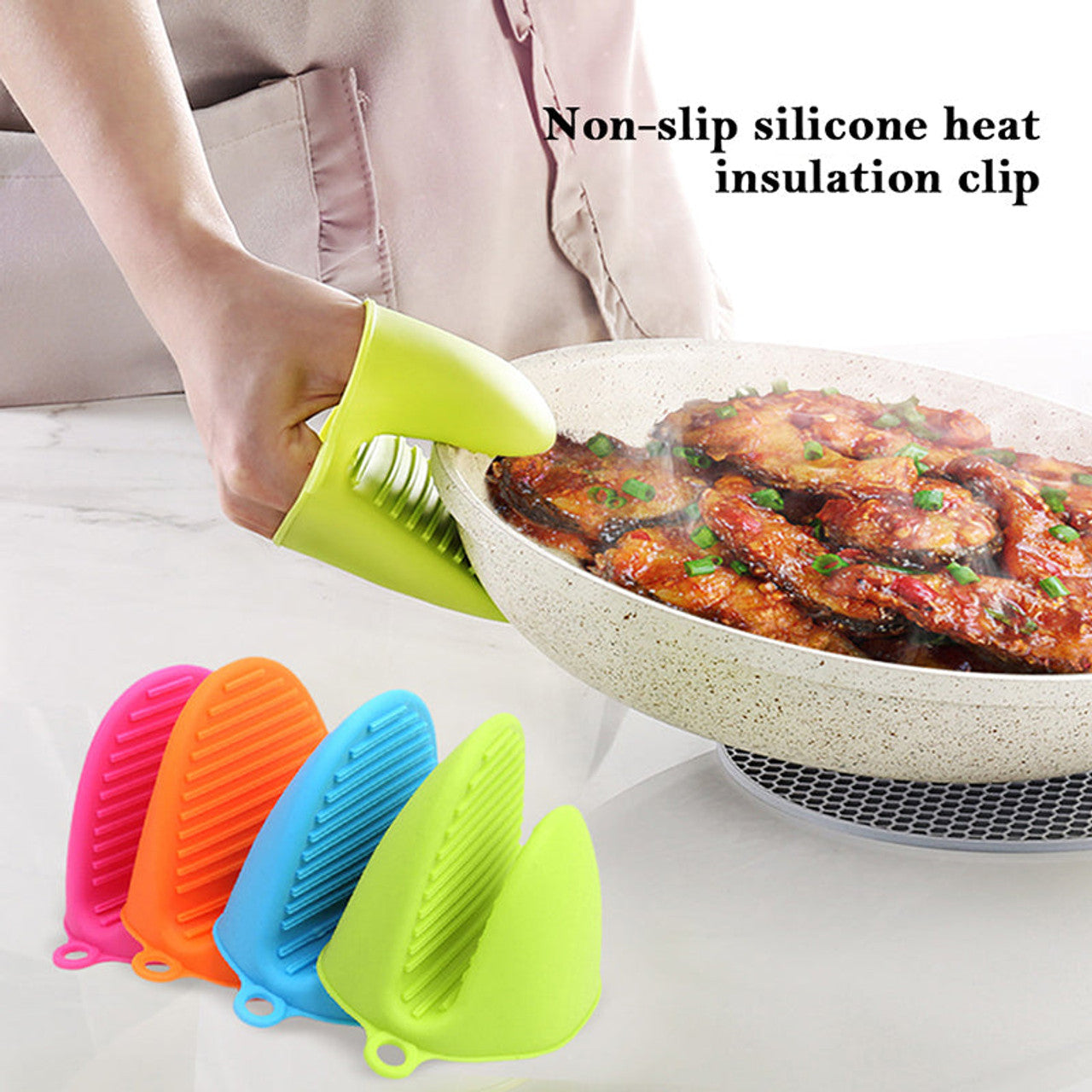 Pack of 2 Silicone Pot Holder For Finger Protection, Heat Resistant Grip