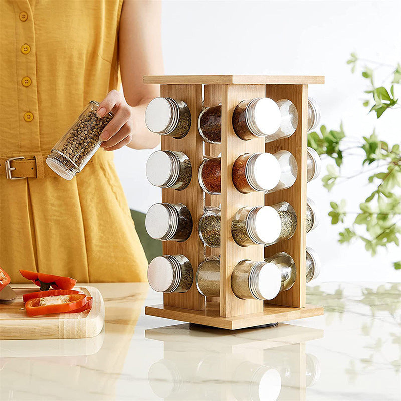 Rotating Solid Wood Spice Rack
