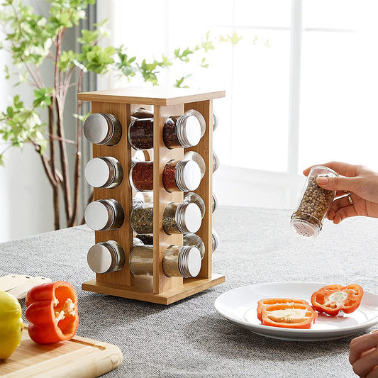 Rotating Solid Wood Spice Rack