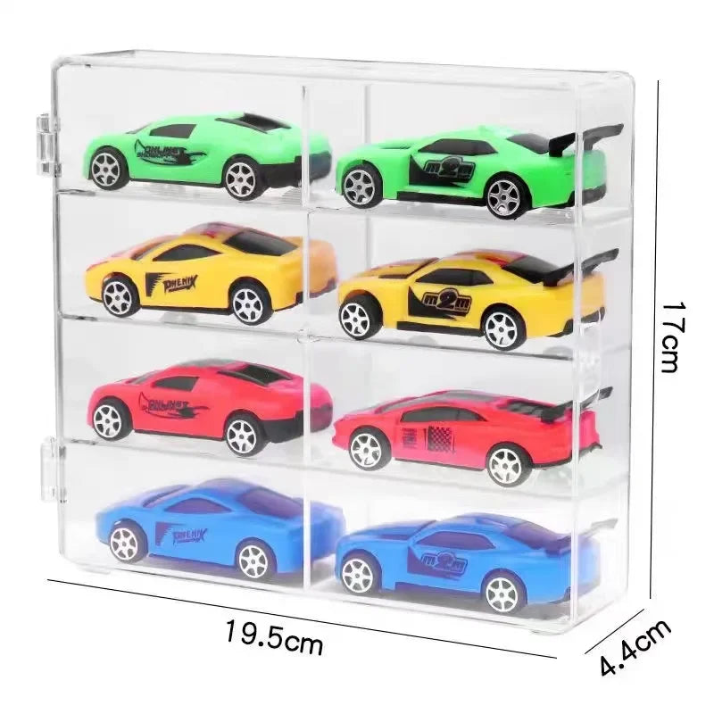 Transparent Dustproof Car Box With 8 Mini Cars