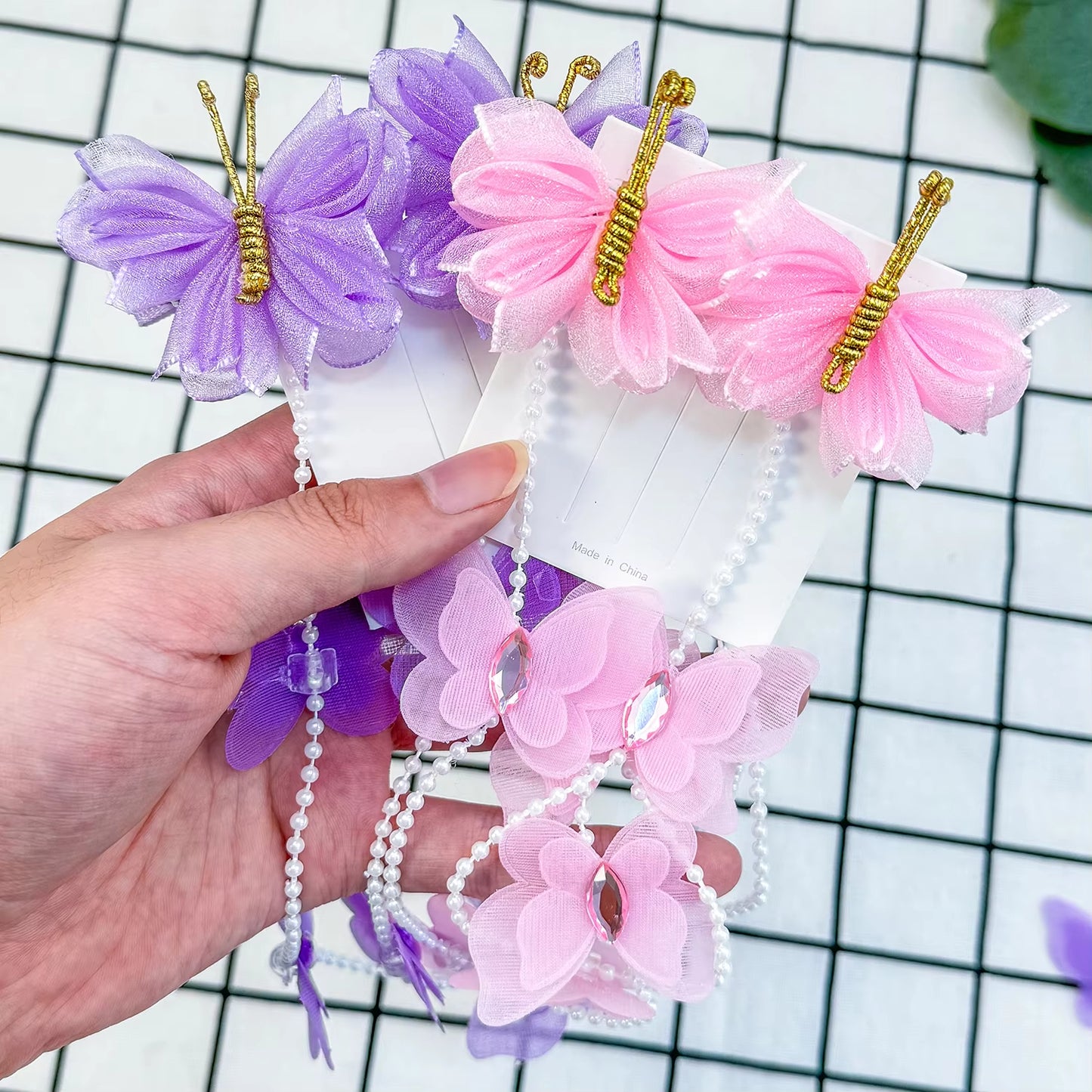 2Pcs Cute Pearl Butterfly Hair Clips For Girls