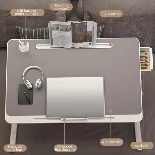 Adjustable Laptop Desk For Bed With Bookshelves Drawers