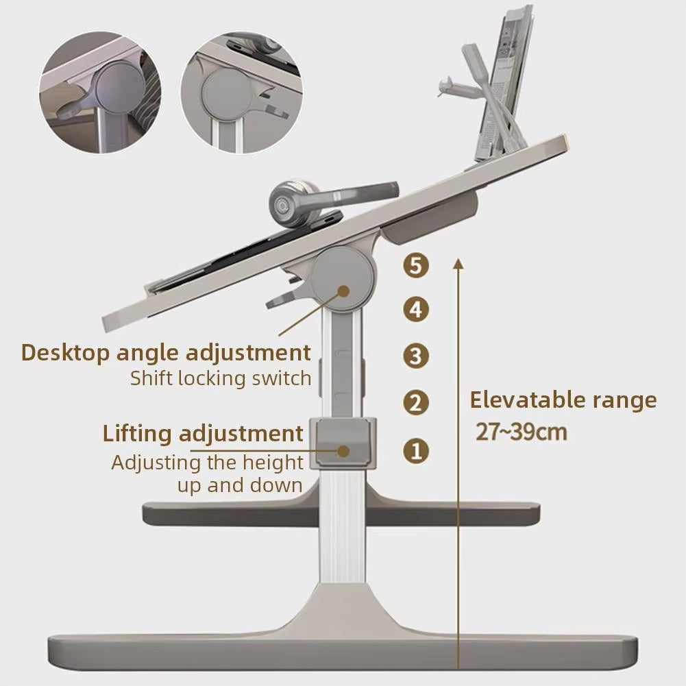 Adjustable Laptop Desk For Bed With Bookshelves Drawers