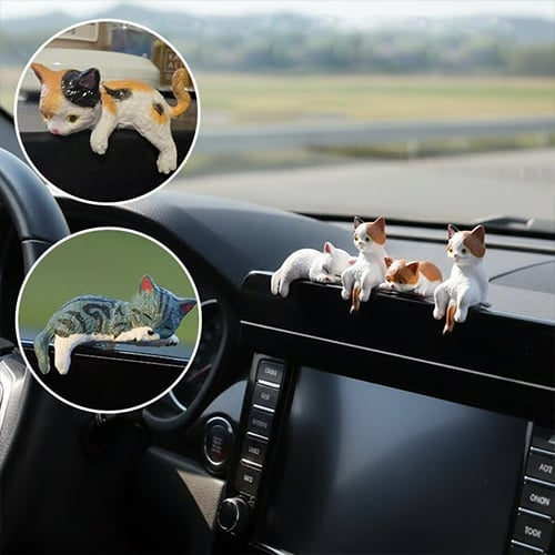 Mini Cat Figurine Set Dashboard & Desktop Decor