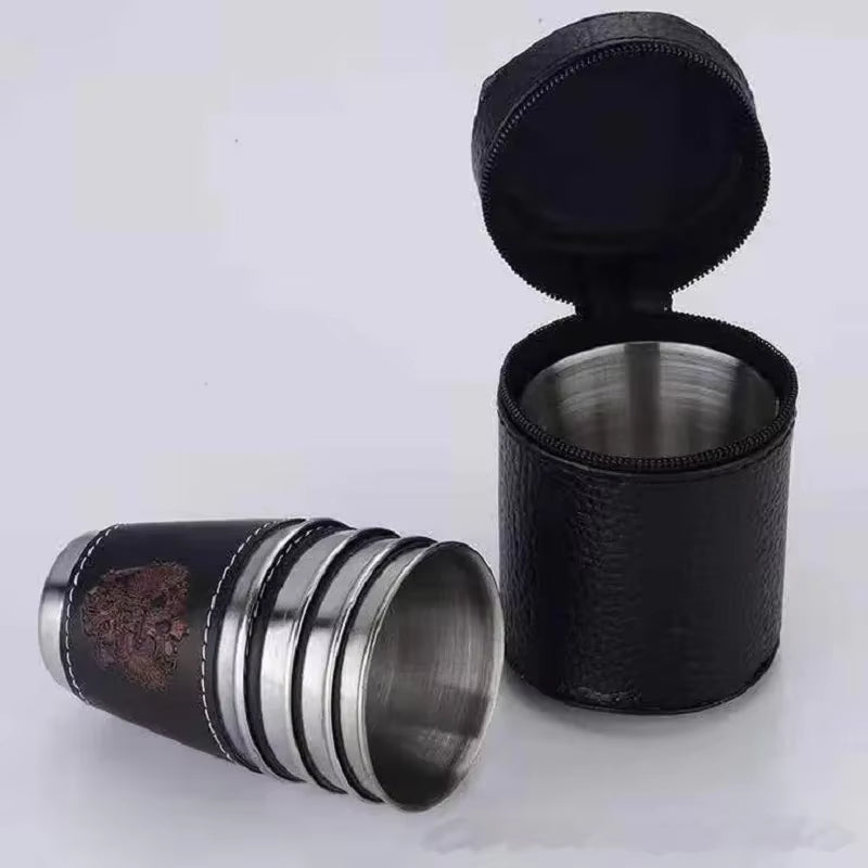 Stainless Steel Shot Glasses with Leather Case