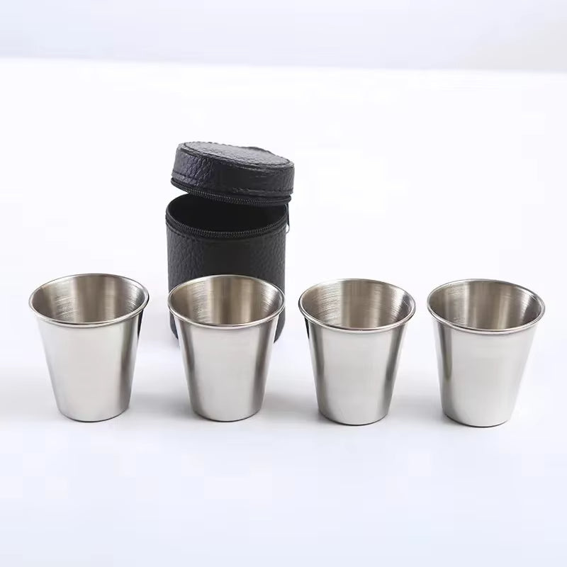 Stainless Steel Shot Glasses with Leather Case