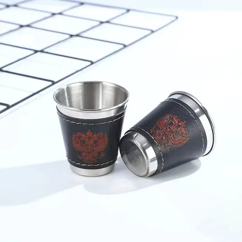 Stainless Steel Shot Glasses with Leather Case