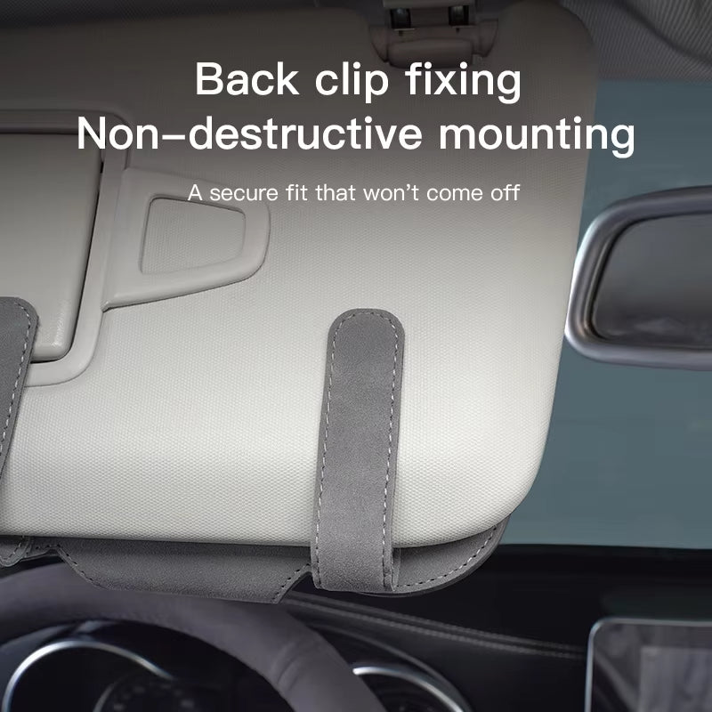 Car Glasses Case Sun Visor Suede Leather Eyeglass
