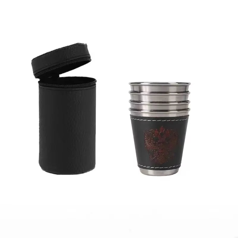 Stainless Steel Shot Glasses with Leather Case