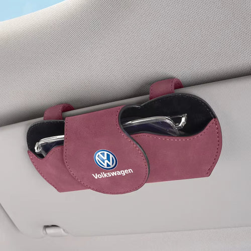 Car Glasses Case Sun Visor Suede Leather Eyeglass