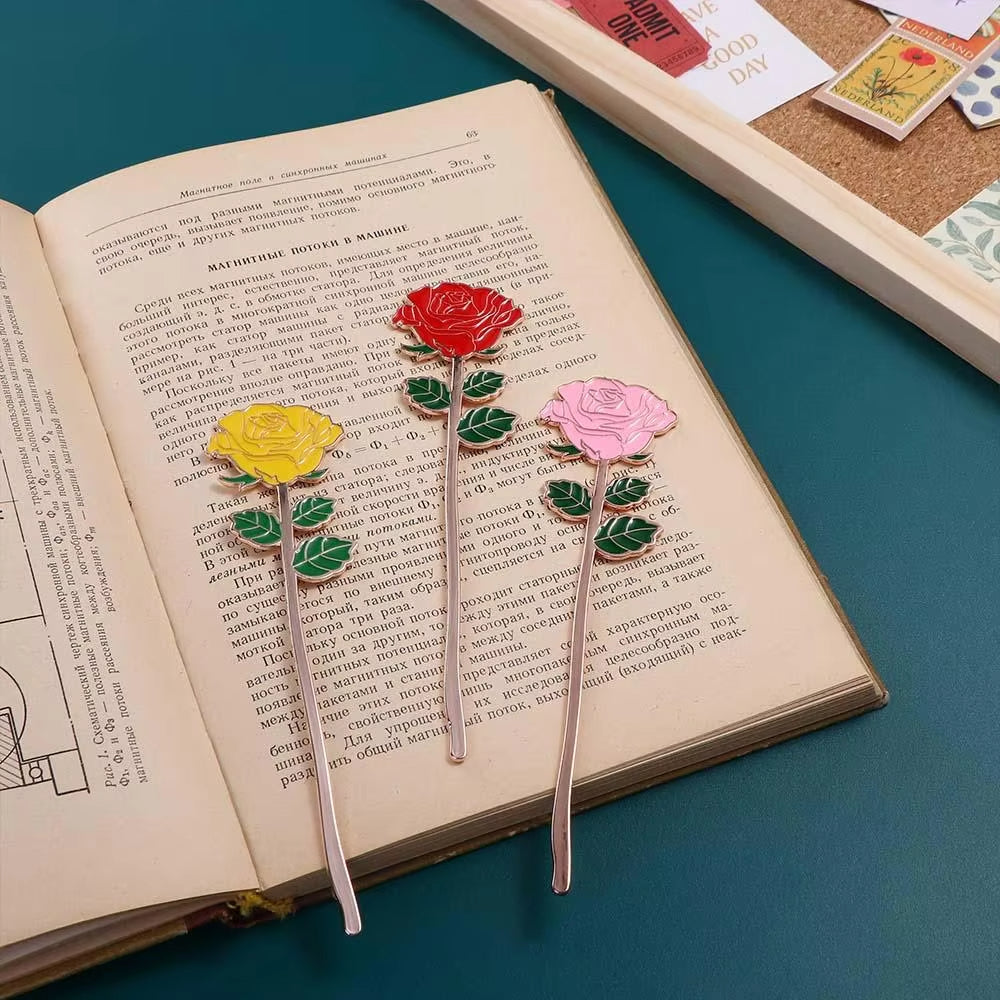1pc Kawaii Cat Bird Rose Alloy Bookmark