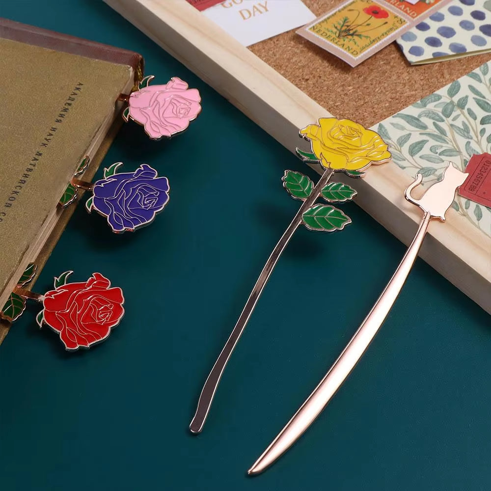 1pc Kawaii Cat Bird Rose Alloy Bookmark