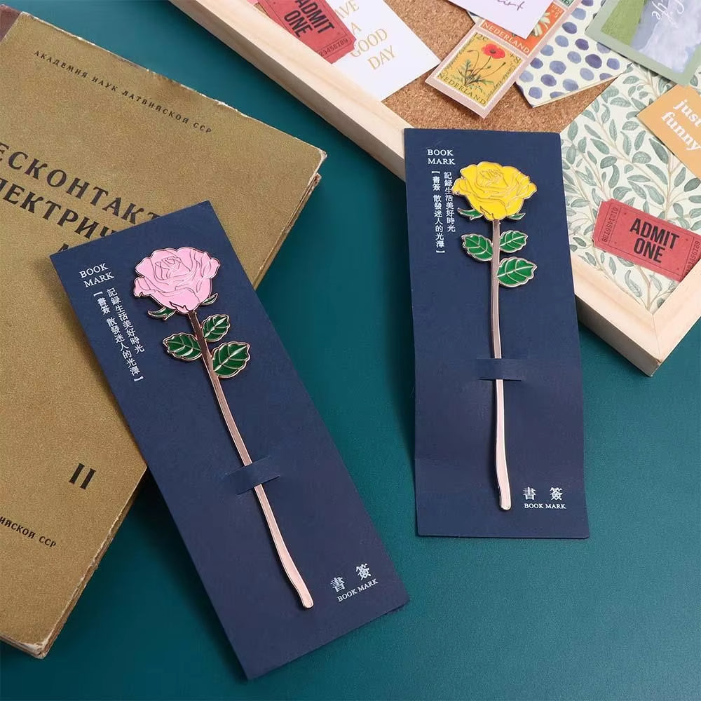 1pc Kawaii Cat Bird Rose Alloy Bookmark