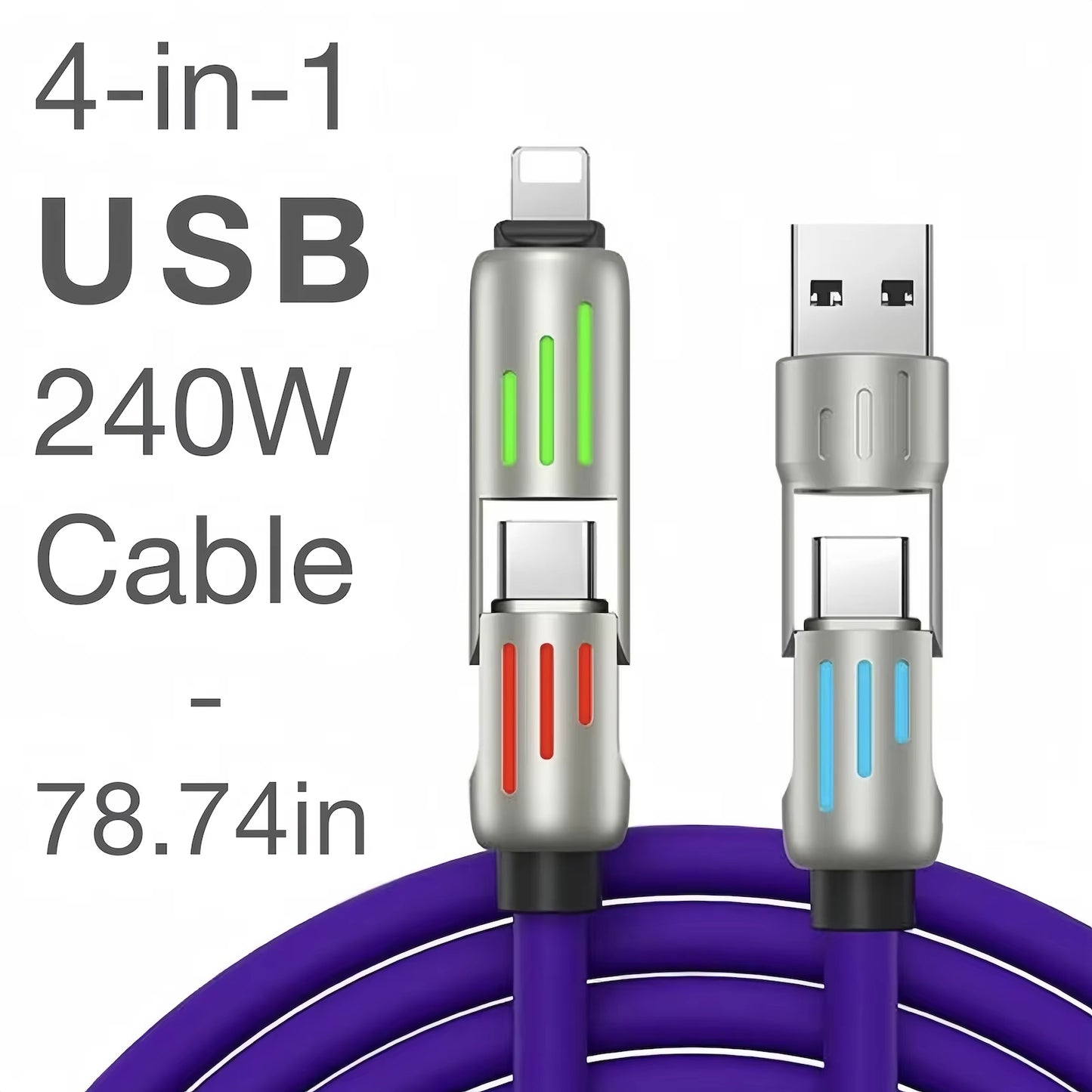 4 in 1 Multi Connectors Charger Rotating Elbow USB Charging Silicone Cable