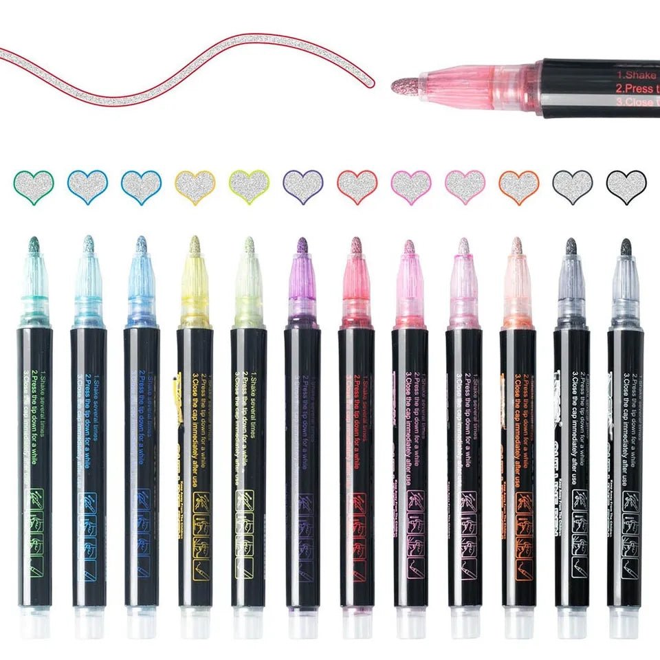 Dual-Line Glittering Marker - Set of 12 markers