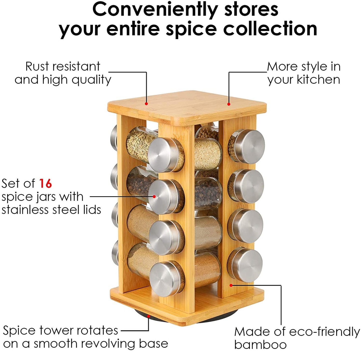 Rotating Solid Wood Spice Rack