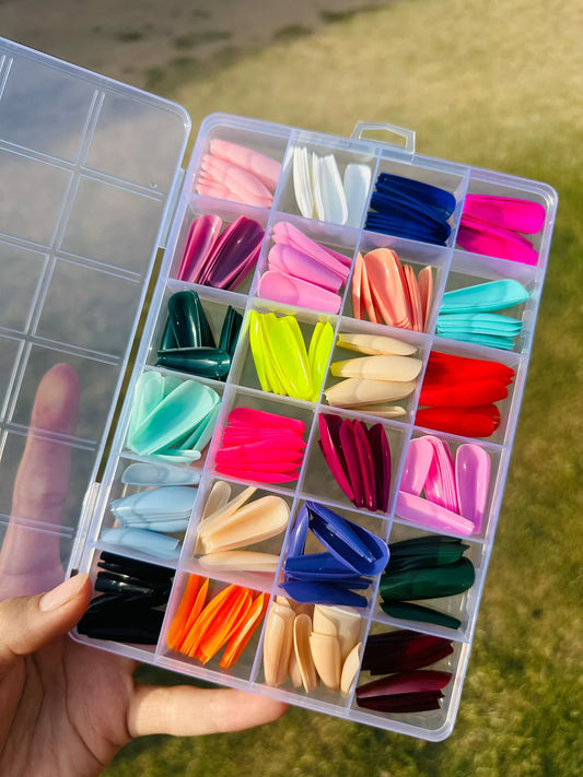 Artificial Nails 576 Pcs Beautiful Fancy Fake Nails (Random Color)