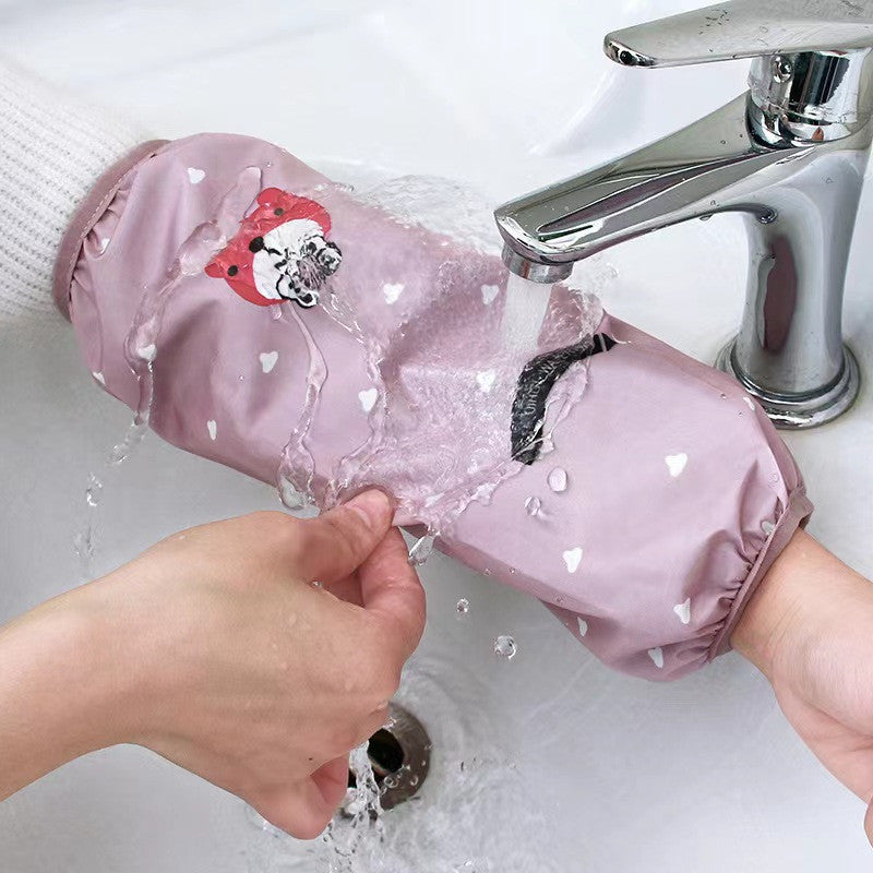 Cute Bear Print Long Sleeves Thin Loose Dirty Oil Protection Household Arm Sleeves