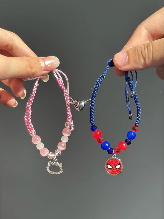 2 in 1 Hellokitty and Spiderman Magnetic Couples Bracelets Matching Friendship Bracelets