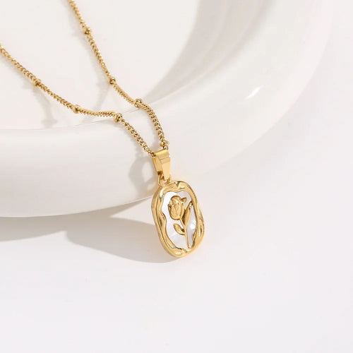 Titanium Steel Rose Flower Pendant Necklace