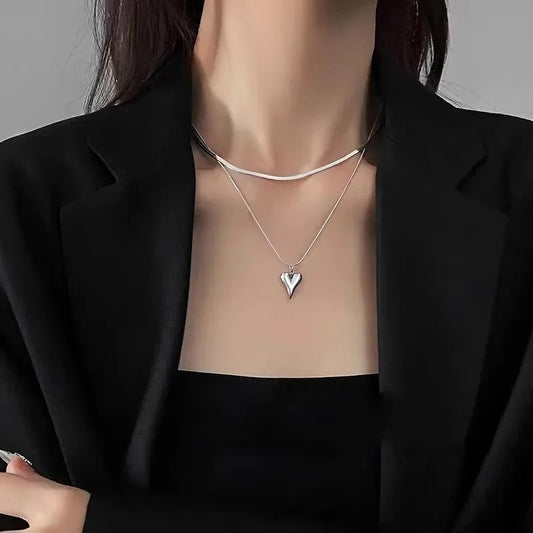 Titanium Steel Necklace Women's Style  Heart Shape