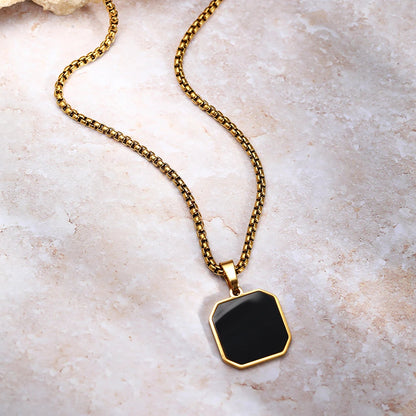 Unisex Stainless Steel Black Geometric Square Pendant