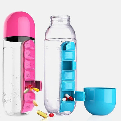Plastic Drink Bottle with Medicine Pills Box