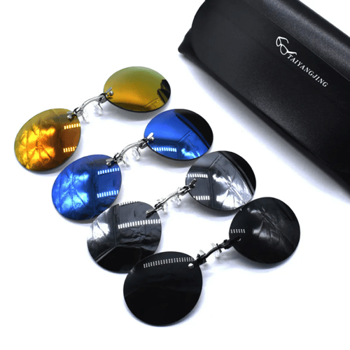 ULTRALIGHT RIMLESS RETRO ROUND CLIP ON NOSE SUNGLASSES