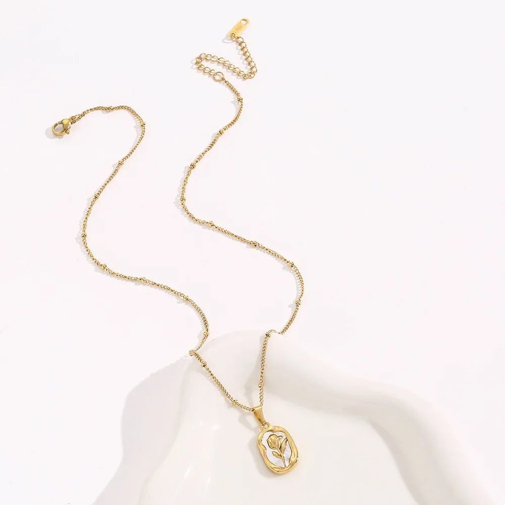 Titanium Steel Rose Flower Pendant Necklace