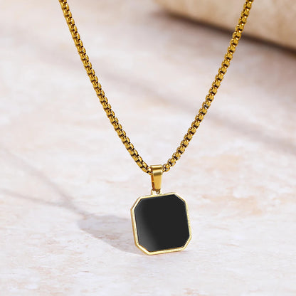 Unisex Stainless Steel Black Geometric Square Pendant