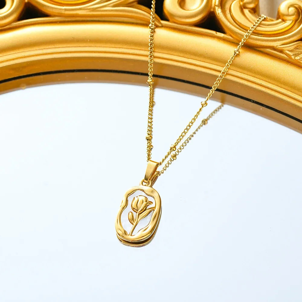 Titanium Steel Rose Flower Pendant Necklace