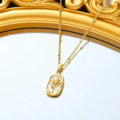 Titanium Steel Rose Flower Pendant Necklace