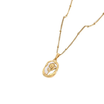 Titanium Steel Rose Flower Pendant Necklace