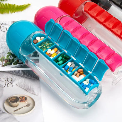 Plastic Drink Bottle with Medicine Pills Box
