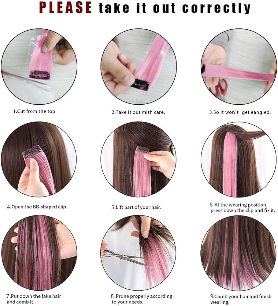 10Pc Colored Highlight Synthetic Hair Extensions