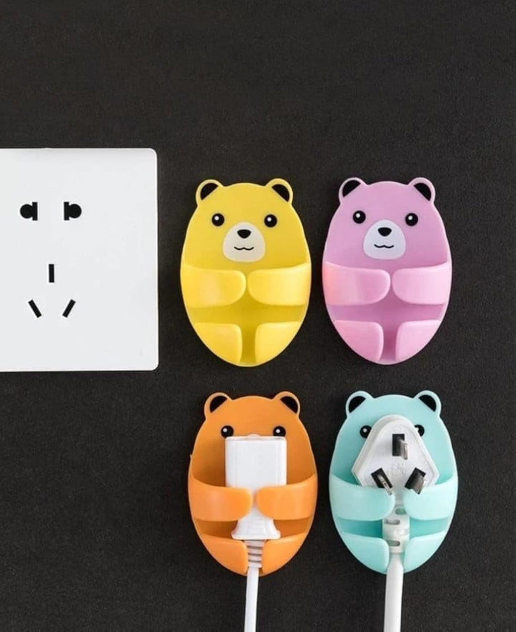 4Pcs Hooks Holders Wall-Mounted Wall Hanging Plug Socket Holder